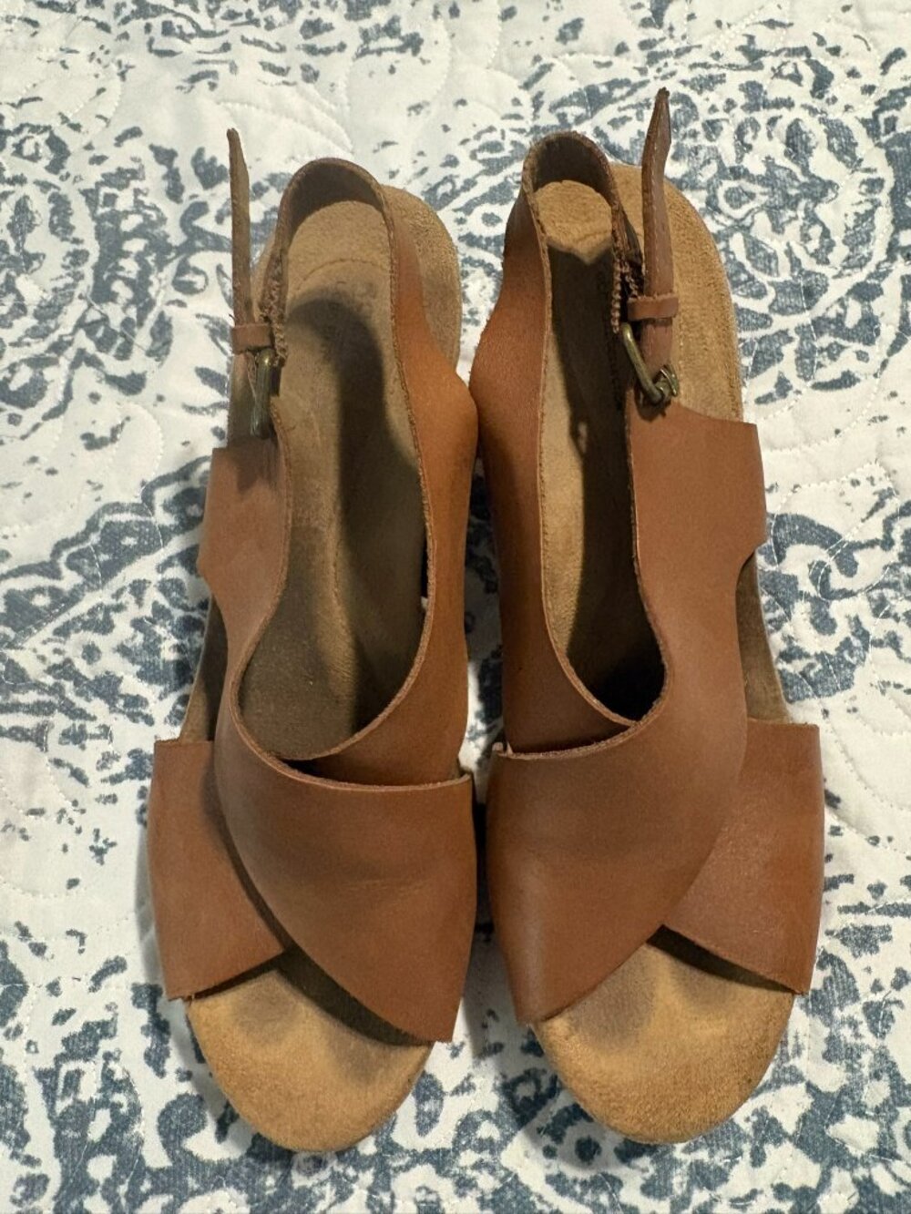 Rockport Cobb Hill Alleah Tan Leather Crossover Wedge Sandals